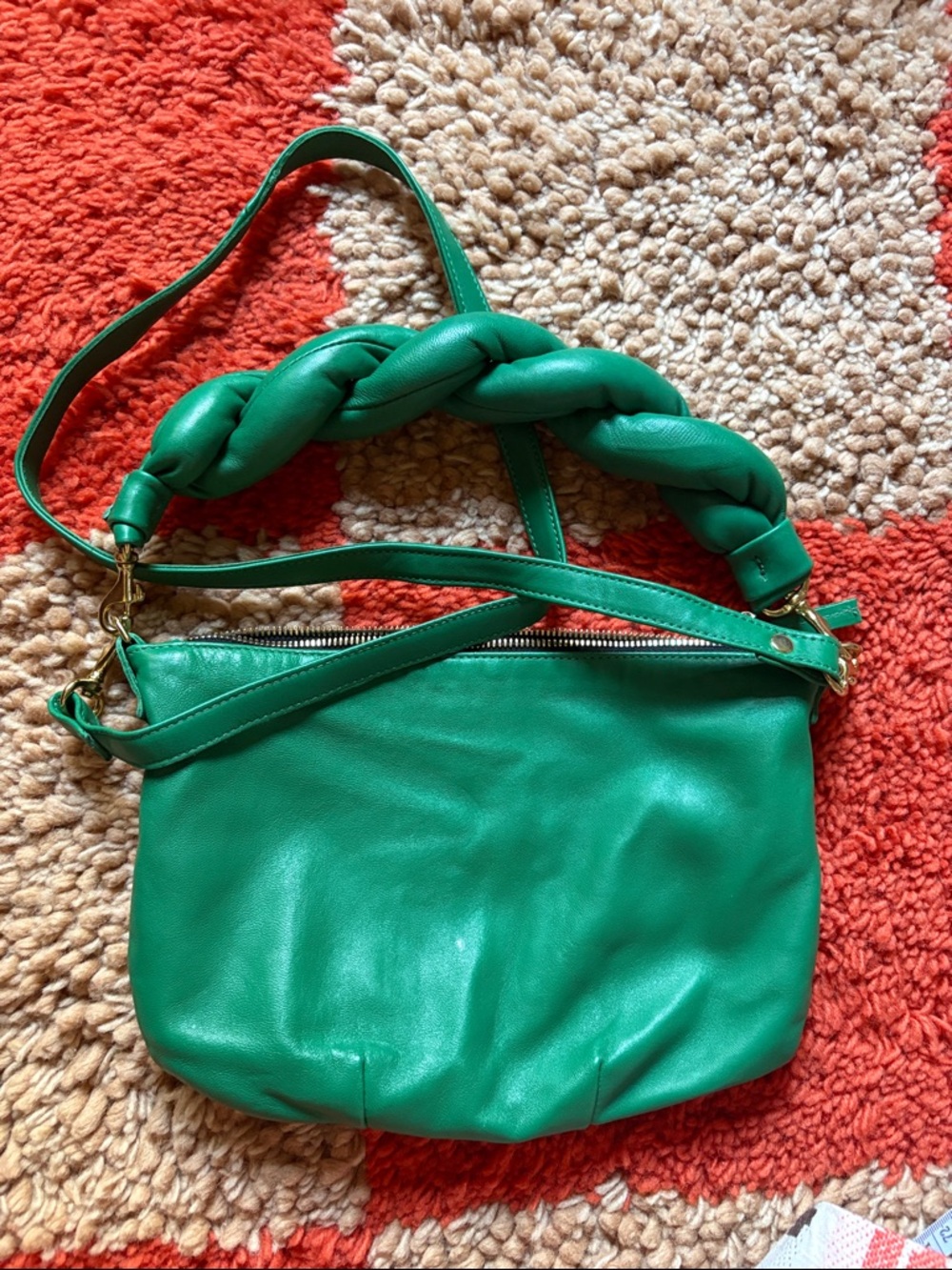 Green Leather Shoulder Bag with Detachable Straps